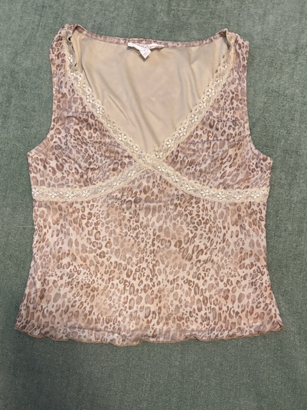 Pink Rose Blush Beige Sheer Cami with Leopard Lace